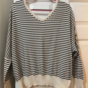 ba&sh Black and Cream V-Neck Sweater Relaxed Fit